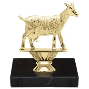 6 INCH GOAT ANIMAL GOLD TROPHY ON BLACK MARBLE BASE