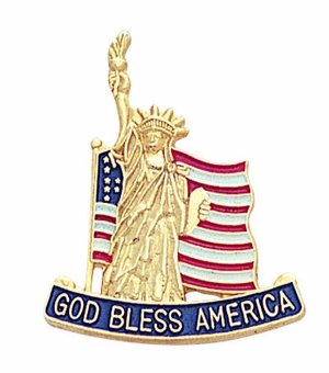 GOD BLESS AMERICA & STATUE OF LIBERTY FLAG PIN