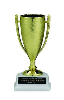 GOLD CUP TROPHY, 6-1/2 INCH, WHITE MARBLE BASE