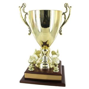 16 INCH GOLD METAL TURKEY BOWL TROPHY ON WALNUT FINISH BASE