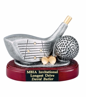 GOLF DRIVER CLUB AND BALL, 4 INCH RESIN TROPHY