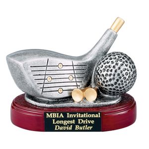 GOLF DRIVER CLUB AND BALL, 4 INCH RESIN TROPHY