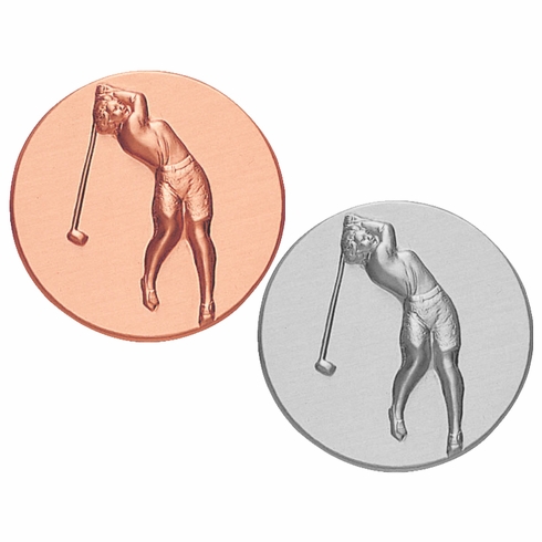 2-Inch in Diameter Round Metal Womens Golf Themed Stamped Insert in Multiple Colors
