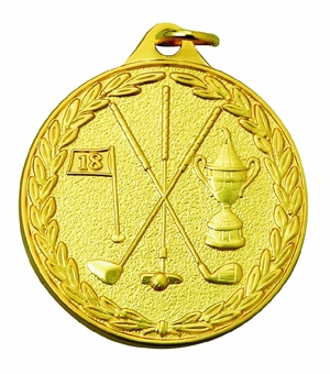 1-1/2 Inch Golf Themed Customizable Sports Medal in Gold, Silver, or Bronze