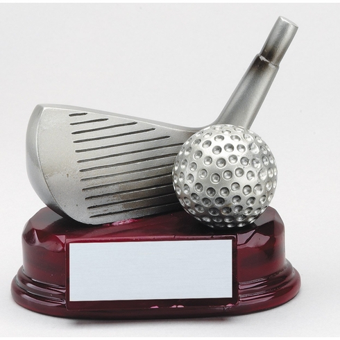 GOLF IRON AND DIVOT TOOL, 5 INCH RESIN TROPHY