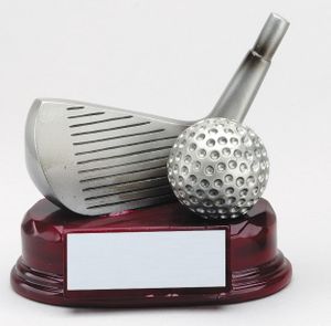 GOLF IRON AND DIVOT TOOL, 5 INCH RESIN TROPHY
