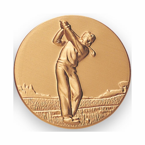 2-Inch in Diameter Round Metal Male Golf Themed Stamped Insert in Gold