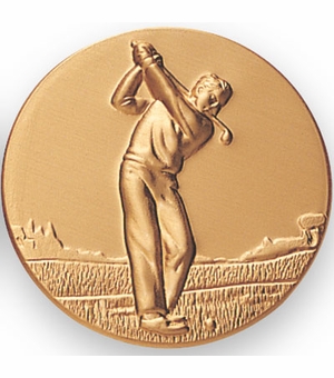2-Inch in Diameter Round Metal Male Golf Themed Stamped Insert in Gold