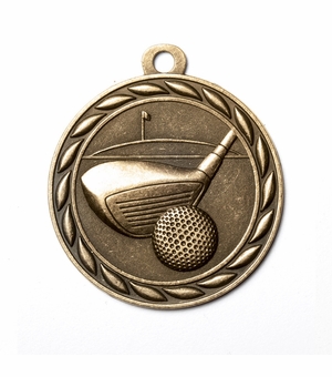 Metal 2-Inch in Diameter Round Golf Medal with Cutomizable Back in Multiple Colors