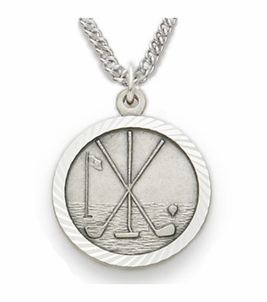 3/4 Inch Golf Themed St. Christopher Medal in Sterling Silver
