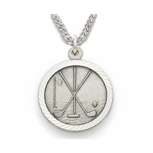 3/4 Inch Golf Themed St. Christopher Medal in Sterling Silver