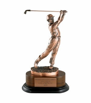 GOLF TROPHY, MALE, 11-1/2 INCH, ELECTROPLATED IN ANTIQUE BRONZE