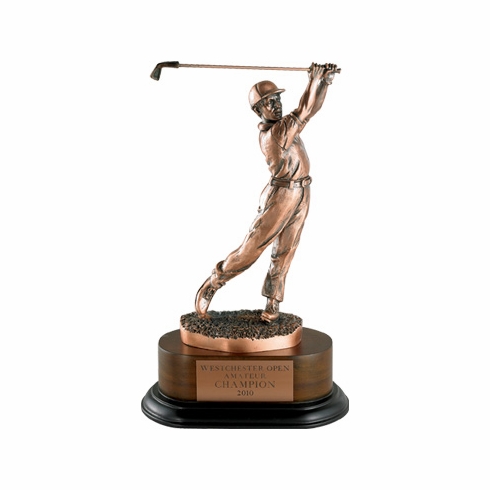 GOLF TROPHY, MALE, 11-1/2  INCH,  ELECTROPLATED IN ANTIQUE BRONZE