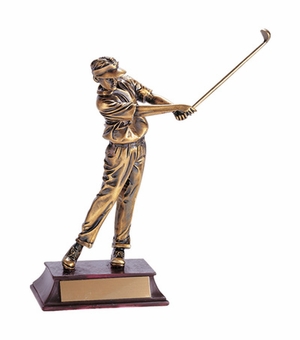 GOLF TROPHY, MALE, 11 INCH, ELECTROPLATED IN ANTIQUE BRASS