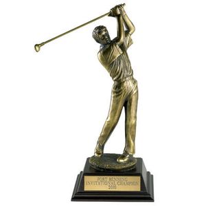 GOLF TROPHY, MALE, 12-1/2 INCH, ELECTROPLATED IN ANTIQUE BRASS