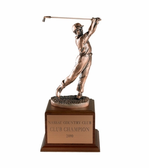 GOLF TROPHY, MALE,13 INCH, ELECTROPLATED IN  ANTIQUE BRONZE