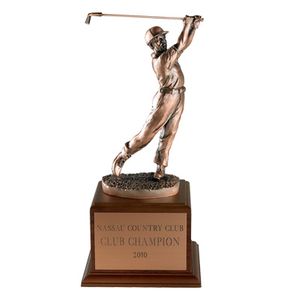 GOLF TROPHY, MALE,13 INCH, ELECTROPLATED IN  ANTIQUE BRONZE