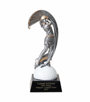 GOLFER, FEMALE, 8 1/2 INCH FIGURE TROPHY