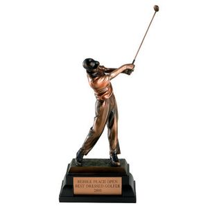 GOLFER, MALE, 10-1/4 INCH, TINTED ELECTROPLATED IN ANTIQUE BRASS