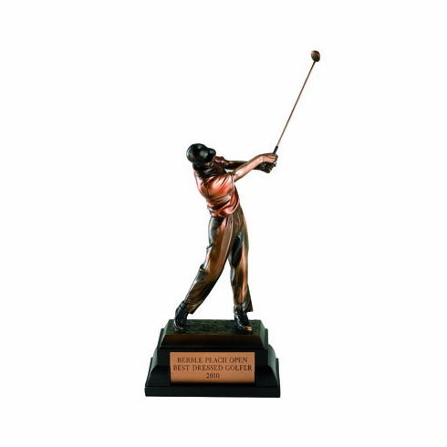 GOLFER, MALE, 10-1/4 INCH, TINTED ELECTROPLATED IN ANTIQUE BRASS