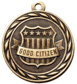 Metal 2-Inch in Diameter Round Good Citizen Medal with Cutomizable Back in Antique Brass