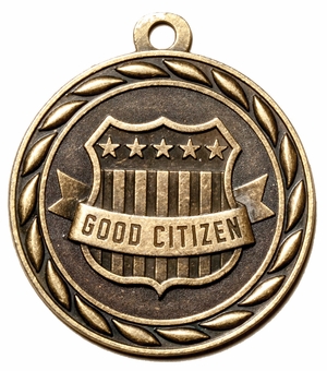 Metal 2-Inch in Diameter Round Good Citizen Medal with Cutomizable Back in Antique Brass