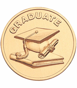 2-Inch in Diameter Round Stamped Metal Graduation Themed Insert in Gold