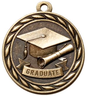 Metal 2-Inch in Diameter Round Graduate Medal with Cutomizable Back in Antique Brass