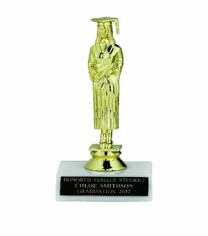 GRADUATE FEMALE TROPHY, 6-1/2 INCH, WHITE MARBLE BASE