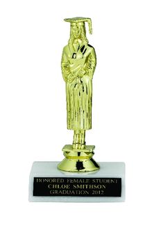 GRADUATE FEMALE TROPHY, 6-1/2 INCH, WHITE MARBLE BASE