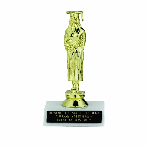 GRADUATE FEMALE TROPHY, 6-1/2 INCH, WHITE MARBLE BASE