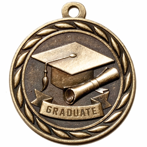 Metal 2-Inch in Diameter Round Graduate Medal with Cutomizable Back in Antique Brass