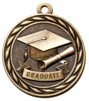 Metal 2-Inch in Diameter Round Graduate Medal with Cutomizable Back in Antique Brass