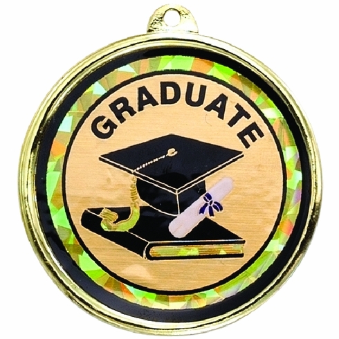2-1/4 Inch in Diameter Round Graduation Medal with Mylar Detailing and Customizable Back