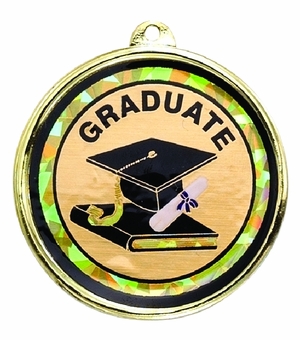 2-1/4 Inch in Diameter Round Graduation Medal with Mylar Detailing and Customizable Back