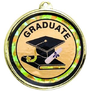 2-1/4 Inch in Diameter Round Graduation Medal with Mylar Detailing and Customizable Back