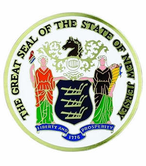 2-Inch in Diameter Round Etched-Enameled Metal New Jersey State Seal Medallion Insert in Gold with Peel-and-Stick Back