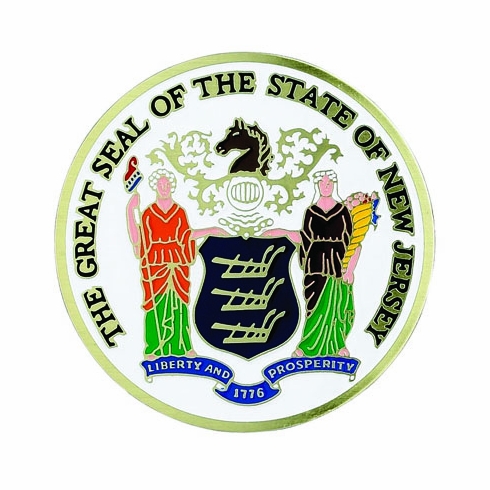 2-Inch in Diameter Round Etched-Enameled Metal New Jersey State Seal Medallion Insert in Gold with Peel-and-Stick Back