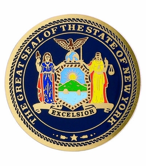 2-Inch in Diameter Round Etched-Enameled Metal New York State Seal Medallion Insert in Gold with Peel-and-Stick Back