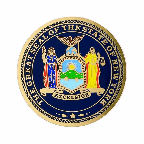 2-Inch in Diameter Round Etched-Enameled Metal New York State Seal Medallion Insert in Gold with Peel-and-Stick Back