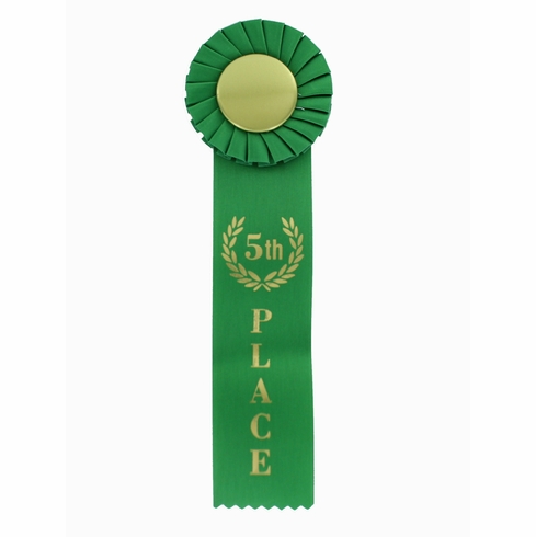 GREEN RIBBON, ROSETTE 5TH PLACE 2 INCH  MYLAR