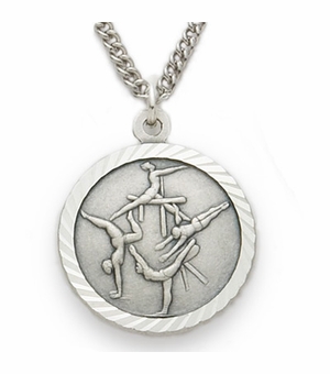 3/4 Inch Womens Gymnastics St. Christopher Medal in Sterling Silver