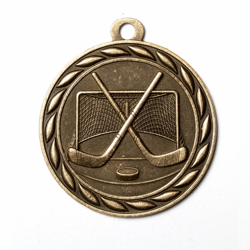 Metal 2-Inch in Diameter Round Hockey Medal with Cutomizable Back in Multiple Colors