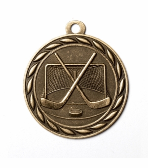Metal 2-Inch in Diameter Round Hockey Medal with Cutomizable Back in Multiple Colors
