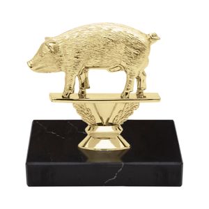 5-1/4 INCH HOG ANIMAL GOLD TROPHY ON BLACK MARBLE BASE