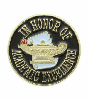 3/4 Inch in Diameter Die-Struck Enameled Gold Plated 'In Honor of Academic Excellence' Pin