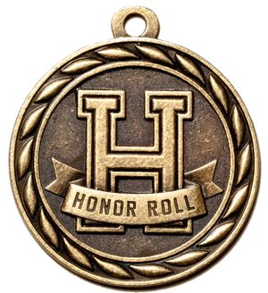Metal 2-Inch in Diameter Round Honor Roll Medal with Cutomizable Back in Antique Brass