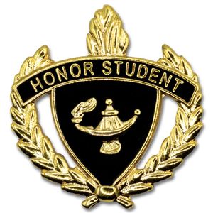 1 INCH WREATH WITH LAMP OF LEARNING HONOR STUDENT LAPEL PIN