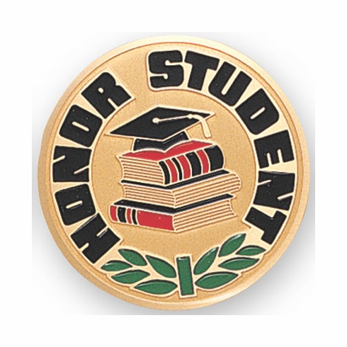 2-Inch in Diameter Round Etched-Enameled Metal Honor Student Medallion Insert in Gold with Peel-and-Stick Back