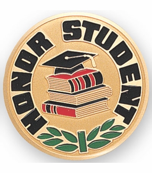 2-Inch in Diameter Round Etched-Enameled Metal Honor Student Medallion Insert in Gold with Peel-and-Stick Back